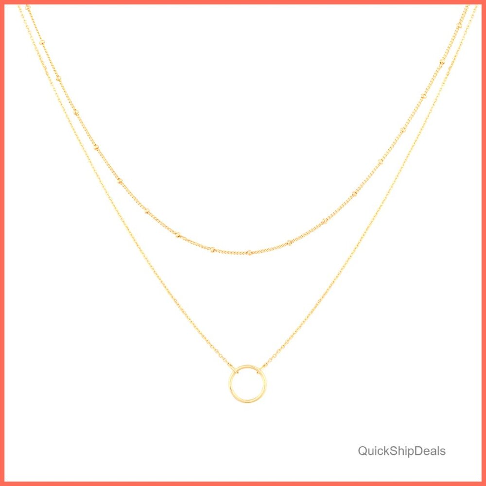 18k Gold Plated Layered Necklace with Heart Pendant Adjustable Length